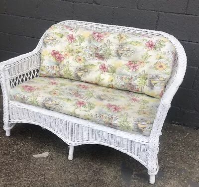 Vintage Wicker White Loveseat Sofa Bar Harbor Style Cottage Sunroom • $349.99