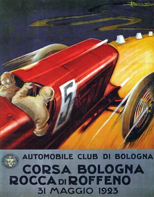 Poster 1923 Corsa Bologna Rocca Di Rofeno Car Race Italy Vintage Repro Free S/h • $15.95