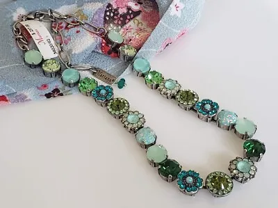 MARIANA Gorgeous GREEN TEAL MIX Floral Statement Silver Plated Crystal Necklace • $157.60