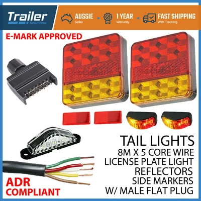 $55 • Buy Pair Of 12 LED TRAILER LIGHTS KIT - 1x NUMBER PLATE, PLUG, 8M X 5 CORE CABLE 12V