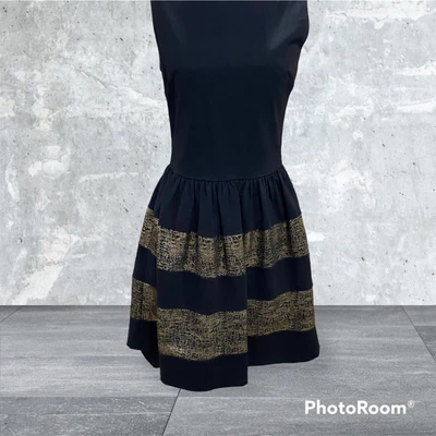 $15 • Buy Bar III Black And Gold Fit And Flare Dress Size Medium