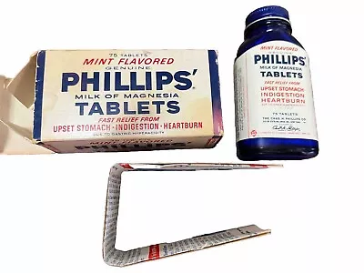 VTG Phillips Milk Of Magnesia Tablets Glass Cobalt Blue~box & Pamphlet • $1.25