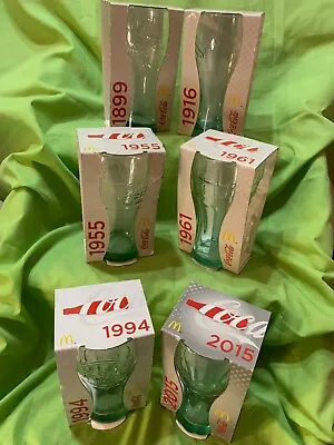 A Full Set 6 Coca Cola McDonalds Green Glasses  1899 1916 1955 1961 1994 2015 • $28.99