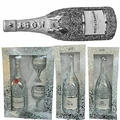 £15.99 • Buy Silver Crushed Diamond Sparkling Shelf Sitter Champagne Bottle Ornament Gift Set