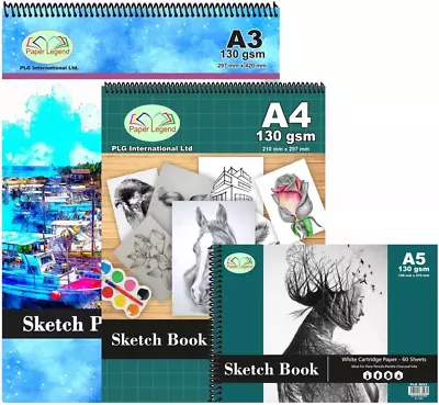 Set Of A3 A4 A5 Sketch Pads Spiral Book 130 GSM Cartridge Paper Drawing Pads A • £22.17