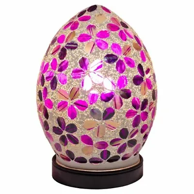 Egg Lamp Mini Mosaic Glass Purple Tile Flower Table Lamp Desk Bedside  LM71PLT • £24.99