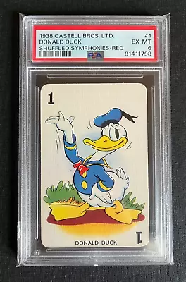 PSA 6 Castell Bros. Donald Duck Shuffled Symphonies Red Walt Disney Card 1938 • $84.99