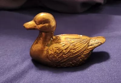 Vintage Small Brass Duck Figurine Paperweight Cute 3.5 Long Petina MCM Estate • $10