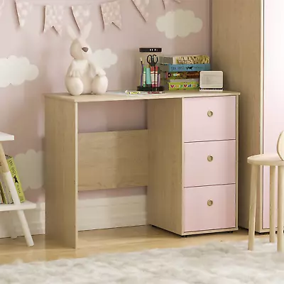 £59.99 • Buy Neptune Computer Desk 3 Drawer Dressing Table PC Home Workstation Pink & Oak