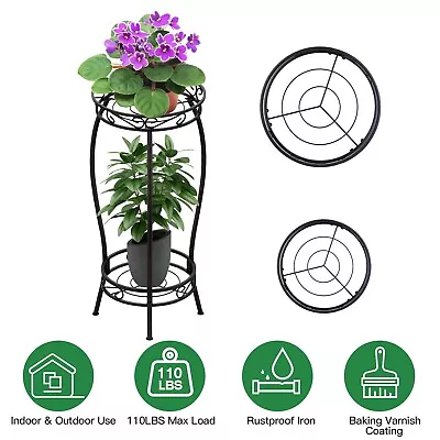2 TIER Metal Flower Pot Holder Plant Stand Shelves Display Indoor Outdoor Garden • $26.59