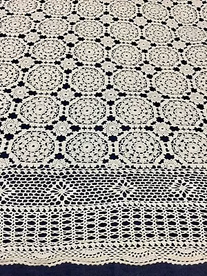 $49.99 • Buy Vintage Lace Handmade Tablecloth/ Bedspread Bed Cover White Cotton 74x112 