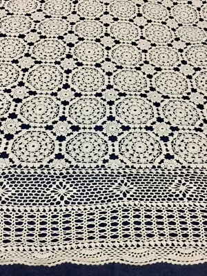 $49.99 • Buy Vintage Lace Handmade Tablecloth/ Bedspread Bed Cover White Cotton 74x112 