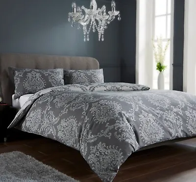 £5.99 • Buy Luxury Royal Damask Duvet Cover + Pillowcases, Floral Print Quilt Linen Bed Set
