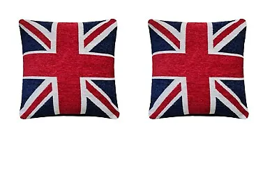 2 X MADE UK Union Jack Cushion Covers Cotton Chenille 18  Red White Blue Flag • £14.99