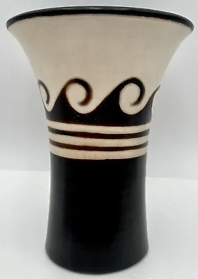 Peru Chulucanas Pottery Trumpet Vase Brown Waves Peruvian Signed • $74.95