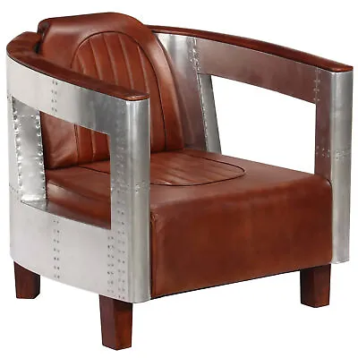  Armchair Brown Real Leather H8Y9 • $1227.55