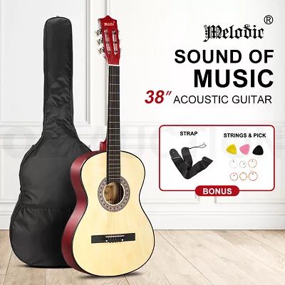 Melodic 38 Inch Acoustic Guitar Pack Classical Natural AroundFolk Dreadnought • $59.95