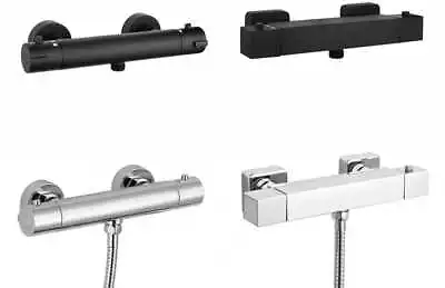 Thermostatic Exposed Bar Shower Mixer Valve Tap Chrome Black Top 1/2  Outlet Set • £27.95