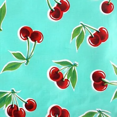 Mexican Oilcloth Fabric Turquoise Cherries • $32.93