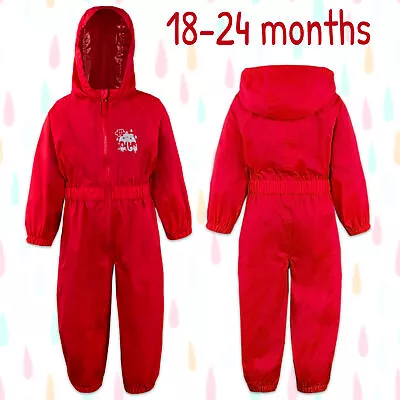 Kids Boys Girls Unisex Waterproof Puddle Rain All In One Suit  Red 18-24 Months • £10.99