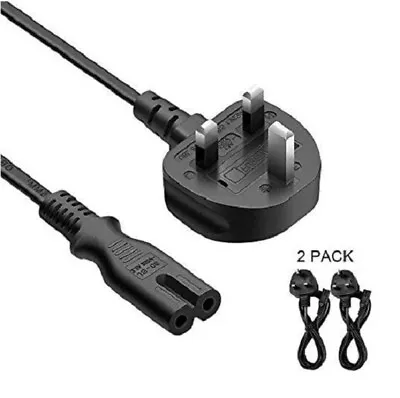 TWO X Mains 3 Pin Plug To Figure 8 Power Cord Lead Cable Wires Laptop PC Console • £10.99