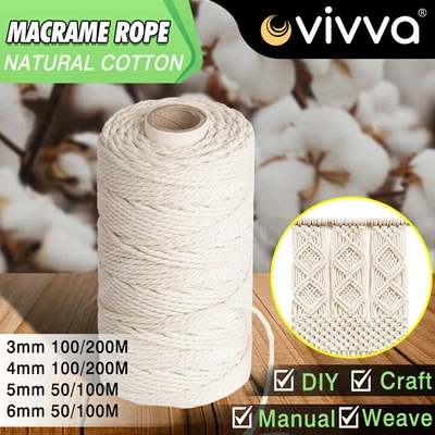$10.99 • Buy VIVVA 3/4/5/6mm Natural Cotton Twisted Cord Craft Macrame Rope Weaving Wire