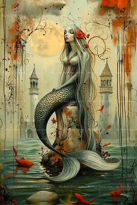 CUTE MERMAID ART PRINT Wall Decor Siren Poster Cottagecore Ocean Fantasy D268 • $29