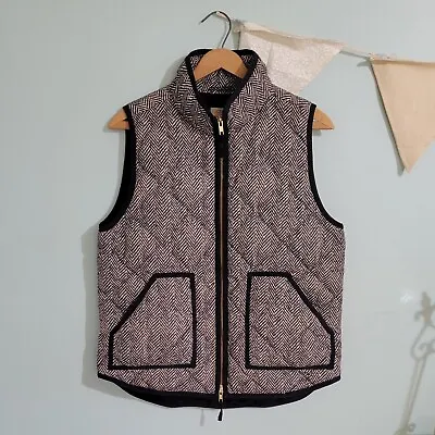 J. Crew Excursion Quilted Herringbone Down Tweed Vest Black / Tan Sz Med • $24