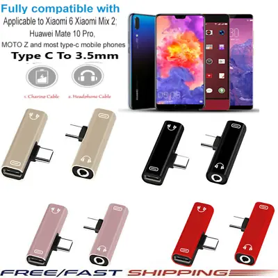 2in1 DUAL TYPE-C USB To 3.5mm AUX Jack Headphone Adapter Connector For HUAWEI • £3.05