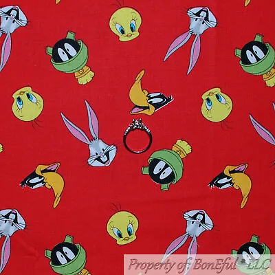 BonEful FABRIC FQ Cotton Quilt Red Warner Brothers Bugs Bunny Tweety Bird Comic • $7.03