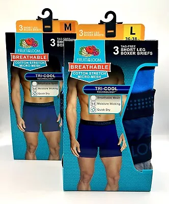 New Fruit Of The Loom Men's 3 Pack Cotton Stretch Boxer Briefs Sizes S M L XL • $16.99