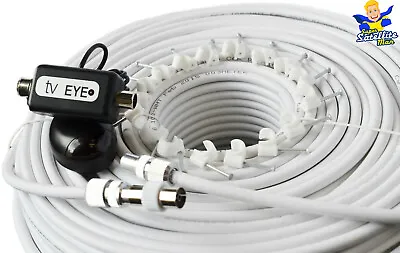 £10.99 • Buy 10M White Extension Coax Cable For Sky HD & Magic Eye + Connectors & Clips