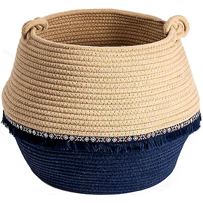 $24.28 • Buy Cotton Rope Basket W/Handle For Storage Baby Laundry Hamper Blanket Toy Basket