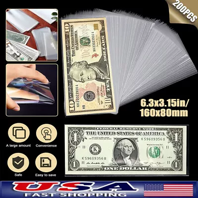 200PCS Currency Protector Sleeves Paper Money Bill Holder Banknote Storage • $8.99