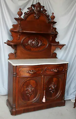 American Victorian Walnut Marble Top Sideboard Huntboard Buffet • $2250