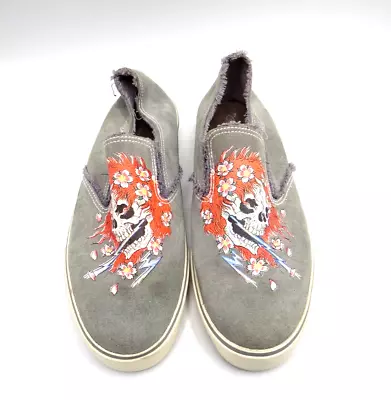 VTG Ed Hardy Canvas Slip On Sneakers Skull Lightning Gray Shoes US Size 11 • $26.97