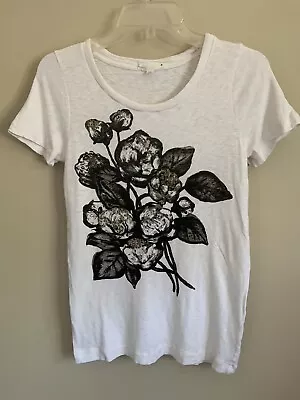 J Crew Embellished Floral Tee Size M Ivory Black Gold Sequins • $12