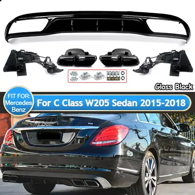 Rear Diffuser Lip With Exhaust Tips For Mercedes-Benz W205 C180 C300 Sedan 15-18 • $261.24