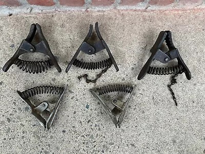 5 Old Rare Cast Spring Loaded Alligator Style Hand Clamps One Marked C.S.M.C. • $10