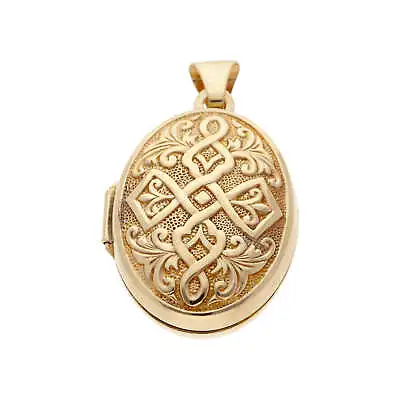 Pre-Owned 9ct Yellow Gold Celtic Patterned Oval Locket Pendant  9ct Gold For Her • £90.25