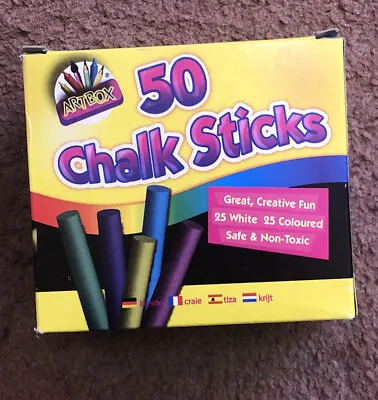 50 X COLOURED CHALK STICKS Blackboard Pavement Kids Children's Art Craft Colour • £3
