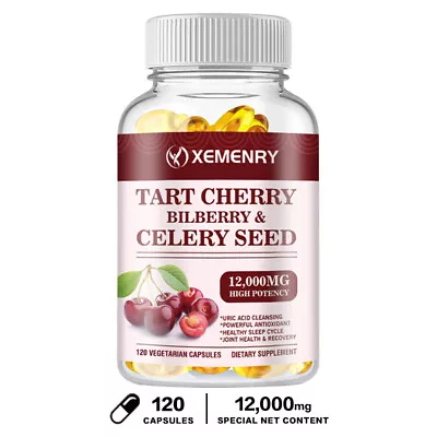 Tart Cherry Bilberry & Celery 12000mg - Muscle Recovery Uric Acid Cleanse • £13.37