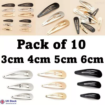 10 X Hair Clips Snap Hairpins Slides Women Girls Kids Baby School Grip Set Metal • £2.08