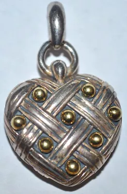 ANN KING  925 & 18K  750 Y Gold  PUFFY HEART  PENDANT Sterling Silver SIGNED! • $52.50