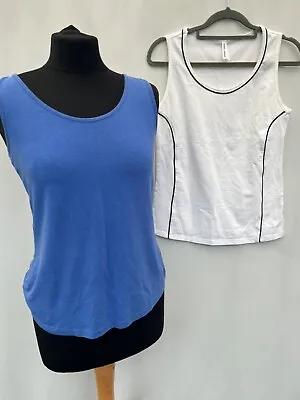 X2 Tanks M&S Crew Clothing Size 12 White Blue Cotton Blend Womens • £5.59