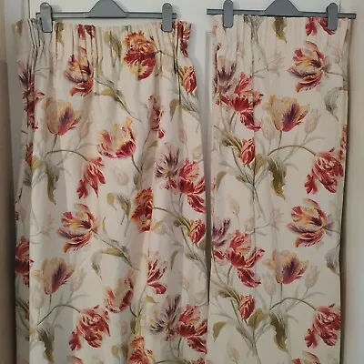 Laura Ashley Curtains (pair ) Gosford Cranberry Each 64’’ Wide And 51’’ Long • £25