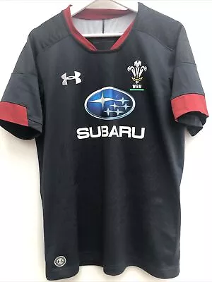 WALES 2017/18 Away Rugby Shirt Under Armour Black Short Sleeve Mens Small S • £19.95