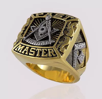 Past Master Masonic Ring 18k Gold Pld Mason Freemason Silver Size By UNIQABLE • $89