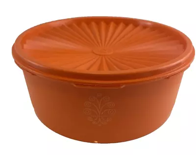 1970’s Vintage Tupperware 8 Inch Round Orange Canister 1204-6 & 1205-2 Lid USA • $9.87