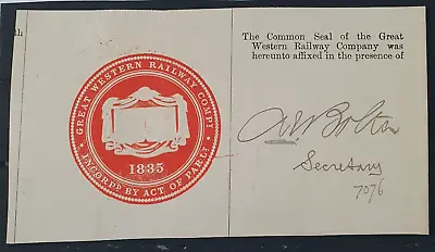 £10 • Buy Great Western Railway Company Large Embossed Letter Seal - 1838-1948
